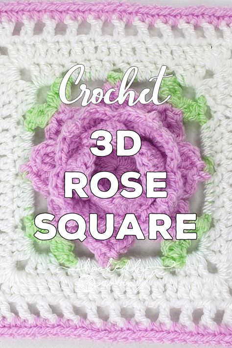 Rose Blanket Crochet Pattern, 3d Rose Granny Square Pattern, Rose Granny Square Pattern Free, 3d Rose Granny Square, Rose Crochet Blanket, Crochet Sensory, Rose Granny Square, Granny Square Ideas, Cal Crochet