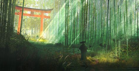 ArtStation - bamboo forest, david lee Bamboo Forest Fantasy Art, Bamboo Forest Wallpaper, Japanese Bamboo Forest, Bamboo Forest Aesthetic, Bamboo Forest Drawing, Japan Forest, Bamboo Illustration, Bamboo Aesthetic, Bamboo Forest Japan