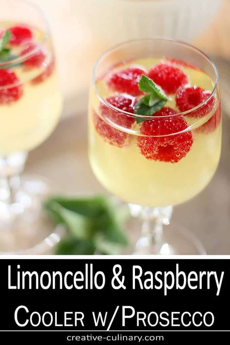 Prosecco Cocktail Recipes, Limoncello Cocktails, Italian Cocktails, Lemon Bar, Frozen Raspberries, Prosecco Cocktails, Boozy Drinks, Cocktail Drinks Recipes, Wine Cocktails