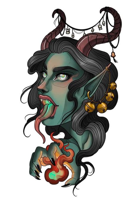 Female Krampus Cosplay, Female Krampus, Krampus Tattoo, Lady Krampus, Krampus Art, Tattoo Fashion, Creepy Christmas, Hallows Eve, Tattoo Styles