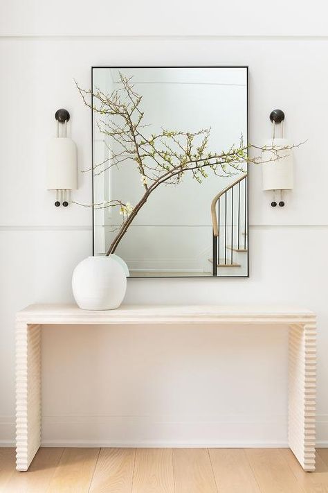 Entrance Console, Cold Spring Harbor, White Console Table, Entryway Mirror, Modern Entryway, Custom Furniture Design, Metal Frame Mirror, Entryway Wall, Entry Hallway