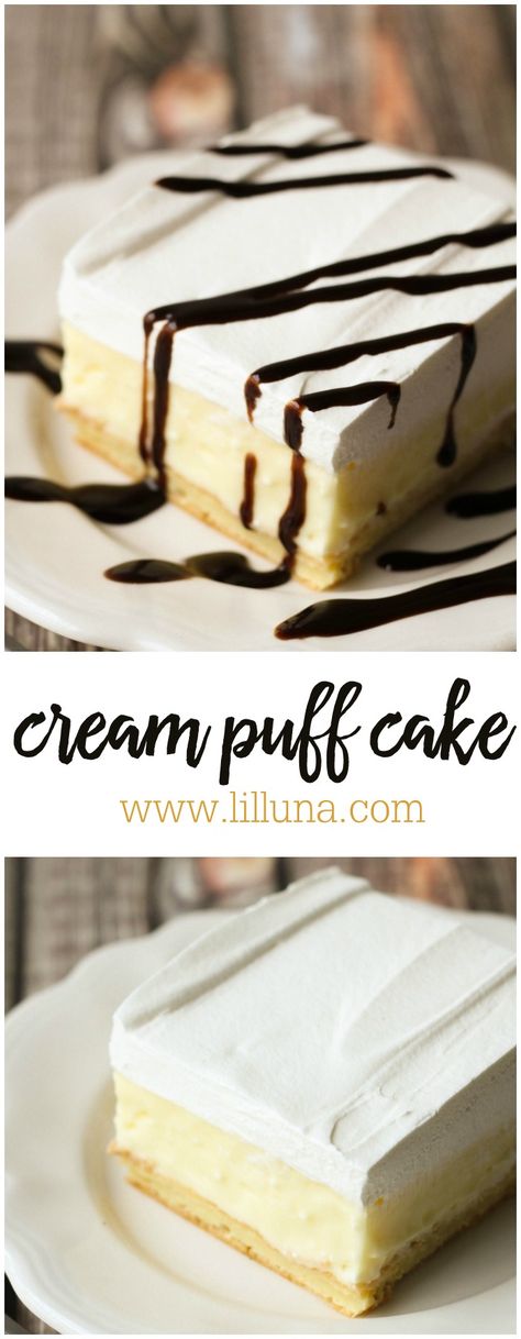 The BEST Cream Puff Cake ever!! Such an easy recipe with cool whip and always a favorite! Puff Cake Recipe, Recipe With Cool Whip, Cream Puff Cake, Cream Puff Dessert, Puff Cake, Cream Puff Cakes, Recipes With Cool Whip, Pineapple Dream, Puff Dessert