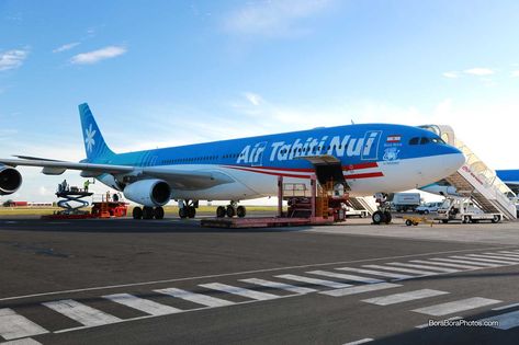 Air Tahiti Nui airplane on the tarmac at Faa'a International Airport Papeete Tahiti, Bora Bora Island, Air Tahiti, Tahiti Nui, Scooter Rental, Hawaiian Airlines, Checked Baggage, International Flights, Airline Flights