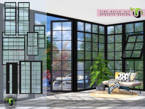 The Sims Resource: Vibe Build Set by NynaeveDesign • Sims 4 Downloads Sims 4 Cc Large Windows, Sims 4cc Windows, Sims 4 Loft Windows Cc, Sims 4 Floors And Walls, Sims 4 Glass Window Cc, Sims 4 Glass Wall Cc, Sim4 Cc Window, Nynaevedesign Sims 4, Sims 4 Modern Windows