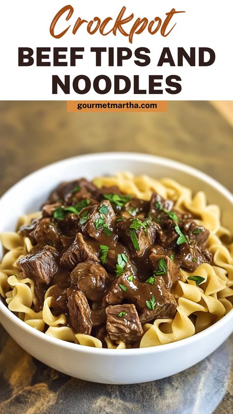 Savor the deliciousness of Crockpot Beef Tips and Noodles! This slow-cooked meal is a family favorite, with tender beef tips simmered to perfection and served over soft, flavorful noodles. It's the perfect comfort food for any night. Satisfy your cravings – grab the full recipe #CrockpotBeef #BeefTipsAndNoodles #SlowCookerRecipes #ComfortFood #HeartyDinners #EasyCrockpotMeals #FamilyFavorites #DinnerInspo #BeefRecipes Beef Egg Noodles Crockpot, Crockpot Meals Beef Tips, Easy Beef Crockpot Dinners, Creamy French Onion Beef And Noodles Crockpot, Crockpot Meals With Egg Noodles, Beef Tips And Noodles Crock Pot Recipes, Crockpot Creamy Beef And Noodles, Beef Tip And Gravy Crockpot, Crock Pot Beef Noodles