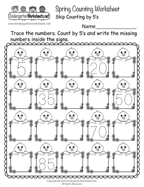 Spring Counting Worksheet for Kindergarten - Skip Counting by 5s Kindergarten Language Worksheets, Thanksgiving Worksheets Kindergarten, Halloween Worksheets Kindergarten, Counting By 5s, Christmas Worksheets Kindergarten, Pattern Worksheets For Kindergarten, Spring Math Worksheets, Coloring Worksheets For Kindergarten, Counting Worksheets For Kindergarten