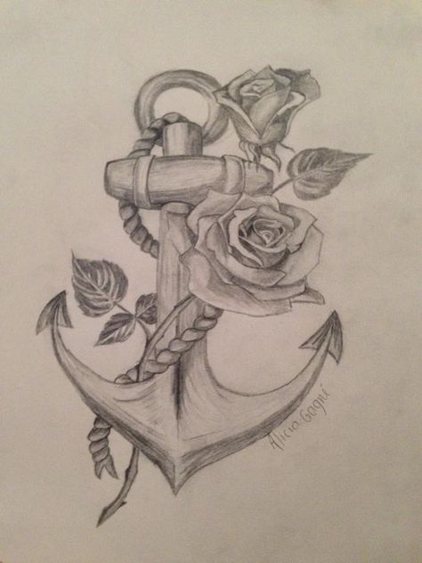 Anchor Flower Tattoo, Anker Tattoo Design, Anchor Drawings, Skull Rose Tattoos, Anchor Tattoo Design, Anker Tattoo, Rose Tattoos For Women, Anchor Tattoos, Anchor Tattoo