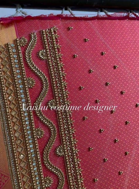 Border Blouse Aari Work Designs, Wheat Bead Aari Work Design, Aari Hand Designs For Blouses, Aari Work Hand Design, Aari Work Sleeve Design, Magam Work Designs, Hand Work Design, Bff Gifts Diy, Aari Blouse