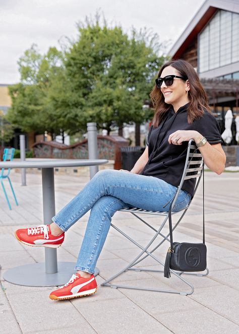 2024 Fall Trend to Try: Pop of Red Red Superga Outfit, Red Sneakers Outfit Women Street Style, Red Shoes Outfit Casual, Red Sneakers Outfit Women, Superga Outfit, What To Pack For London, Red Sneakers Outfit, Red Shoes Outfit, Sneaker Outfits Women