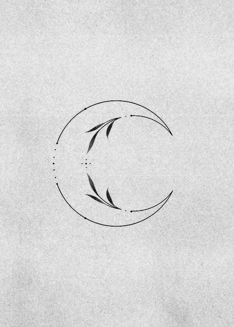 Unique Crescent Moon Tattoo, Small Simple Moon Tattoo, Moon With Leaves Tattoo, Moon Tattoos Women, Moon Tattoo Designs Minimalist, Moon Tatoos Woman, Circle Tattoos For Women, Rising Woman Symbol Tattoo, Moon Tattoo Fine Line