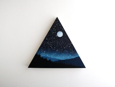 Triangle Canvas, Night Sky Painting, Triangle Art, Color Drawing Art, Miniature Paintings, Small Canvas Paintings, Handmade Wall Art, Small Canvas Art, Arte Sketchbook