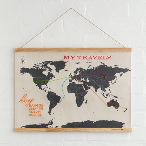 100+ Gifts For Everyone on Your Holiday List Cross Stitch Map, Embroidery Map, Ge Bort, Objet Design, Cross Stitch Fabric, Map Wall Art, Diy Embroidery, Travelers Notebook, Embroidery Floss