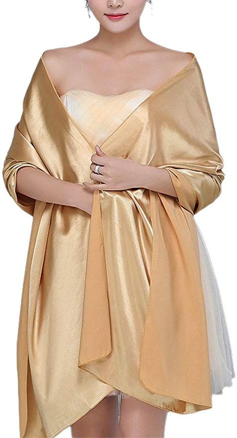 Alivila.Y Fashion Womens Satin Bridal Evening Scarf Shawl-Gold Satin at Amazon Women’s Clothing store Gold Lace Wedding Dress, Light Pink Wedding Dress, Gold Shawl, Wrap Hijab, Evening Scarf, Wedding Scarf, Cape Wedding Dress, Elegant Shawl, Lace Wedding Dress Vintage