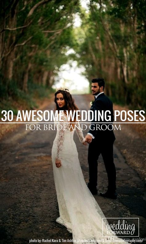 30 Awesome Wedding Poses For Bride And Groom ❤ See more: http://www.weddingforward.com/wedding-poses/ #wedding #lphotography #weddingposes Wedding Park Photoshoot, Couple Photoshoot Poses Romantic Wedding Photography, Wedding Day Couple Poses, Wedding Forest Photography, Wedding Vintage Photography, Wedding Photos Forest, Micro Wedding Photography, Casual Wedding Photography, Outdoor Wedding Picture Ideas