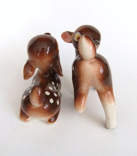 Set of 2 vintage deer figurines. Made in Japan. The standing deer measures approx. 4 inches tall by 4 inches long and the deer laying down 3.5 inches tall by 5.5 inches long. They both have has some age crackling in the glaze and there is a chip on the front of the back right hoof, but otherwise they are in good condition. More vintage DEER available in my shop! www.etsy.com/shop/VintageByJade Deer Christmas Decor, Deer Woman, Christmas Deer Decorations, Deer Ceramic, Ceramic Deer, Deer Figurines, Deer Decor, Vintage Deer, Angel Doll