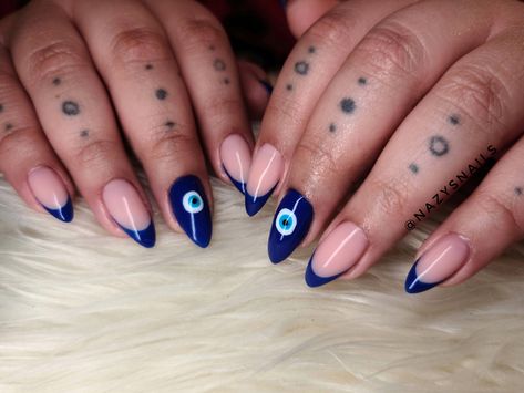 Pleasing Nails, Nail Art Bleu, Coffin Nail Ideas, Diy Nails Easy, Evil Eye Nails, Hippie Nails, Eye Nails, Evil Eye Protection, Cute Acrylic Nail Designs