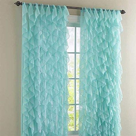 PRICES MAY VARY. 2 Cascade Vertical Ruffle Curtain Panels included , Available in 50" wide by 63" or 84" or 95" inches Long each (total width of 110") Valance Measures: 50" Wide and 16" Long Features a 3" Rod Pocket and No Header For More Ruffles - Add a Valance Above Panel Machine wash for easy care 2 Cascade Vertical Ruffle Curtain Panels included Mermaid Room Decor, Ruffle Curtains, Ocean Room, Mermaid Bedroom, Mermaid Room, Shabby Chic Bathroom, Ideas Hogar, Shabby Chic Bedrooms, Chic Bathrooms