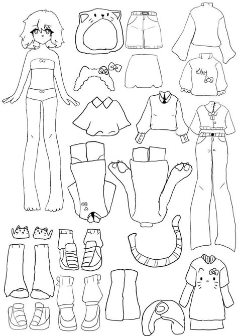 Paper Dolls Printable Templates Cut Outs, Anime Paper Dolls Printable, Uñas Kuromi, Printable Paper Toys Templates, Paper Toy Printable, Paper Doll Printable Templates, Hello Kitty Colouring Pages, Free Printable Crafts, Barbie Paper Dolls