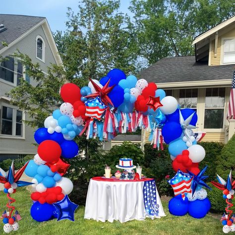 PRICES MAY VARY. 【Patriotic Red White and Blue Balloon Kit】INCLUDES the following 130+PCS 5" 10" 12"balloons in various sizes, we chose Red White and Blue as Palette for the theme, Add 28pcs foil star print and flag Balloon & Glue Dot Tie Kit, perfect for july 4 Memorial day decorations 【Reliable Color 】 We insist on real photography，Providing True Color of every single balloons,what you have to do is trust your color insprition and idea. Reliable Consistent Color Balloons to Make your Party Dec Red White Blue Balloon Garland, White And Blue Balloon Garland, Red White And Blue Decorations, Blue Balloon Garland, 12 Balloons, Christmas Parade Floats, Day Party Decorations, Cowboy Carter, Real Photography