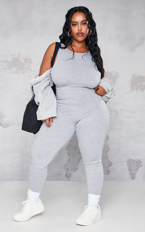 The Plus Grey Marl Racer Neck Viscose Jumpsuit. Head online and shop this season's range of plus size at PrettyLittleThing. Express delivery available. Plus Size Rompers, Jumpsuits Plus Size, Gray Bodysuit, Plus Size Baddie, Plus Size Baddie Outfits, White Kicks, Plus Size Romper, Grey Bodysuit, Jumpsuits And Rompers