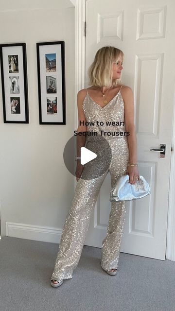 Claire Lopez on Instagram: "Sequin trouser styling ✨✨✨ I’m a trouser girl and a sequin girl and I’m definitely also a sequin trouser girl!!! So here are 9 different outfit ideas for inspiration. Black sequin trousers old @newlook Silver sequin trousers current @onenationclothing Bags throughout @ameliaroseaccessories all linked in the highlight Belt @lovepinkroseuk see stories Jewellery all @clea_silk linked in their highlight Faux fur @issy.london Black blazer old @warehouseuk Camel coat old @mango but still sold and linked in Dec reels highlight Grey coat and cream scarf old @uniqloeurope Silver boots current @mango see stories Silver heels @esskashoes see their highlight One shoulder top and silver sequin cami @bricksandstitches current and linked in their highlight Velvet h Green Sequin Trousers Outfits, Gold Sequin Trousers Outfit, Silver Sequin Trousers Outfit, Sequin Pants Outfit Party, White Sequin Top Outfit, How To Wear Sequin Pants, Claire Lopez Style, How To Style Sequin Pants, Silver Trousers Outfits