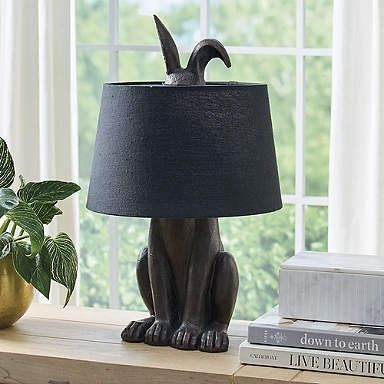 Wild Hare Table Lamp Black Linen Fabric, Wild Hare, Animal Lamp, Bronze Table Lamp, Old Lamps, Grandin Road, Bedroom Lamps, Glass Table Lamp, Black Linen