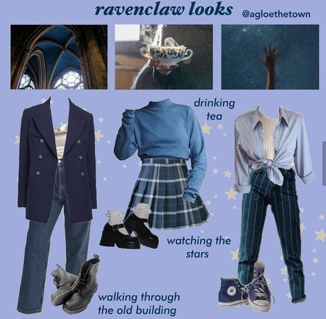 Blue Academia Aesthetic Outfit, Ravenclaw Outfit Aesthetic, Blue Outfit Winter, Aesthetic Clothes Grunge, Blue Academia, House Ravenclaw, Ravenclaw Outfit, Light Academia Outfit, Academia Aesthetic Outfit