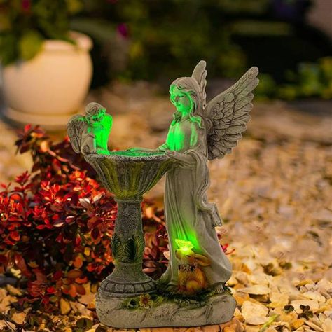 -Solar Angel Statues Decorput This Cuteut Angel On Your Garden Or Yard.The Decoration Have Realistic Shapes, Fine Workmanship, And Natural Colors And Textures, Which Make The 3-Dimensional Works Come Alive, Add Vitality To The Silent Woods And Garden. -Solar Rgb Lightsfeatures Two Rgb Solar Lights, The Light Color Of The Garden Statue Will Auto Change From Red, Blue To Green, Making It Attractive At Night. Simply Press The Bottom Button And Leave It In The "On" Position In The Daytime, The Solar Angel Garden Statues, Angel Garden, Garden Figurines, Garden Sculptures, Outdoor Living Decor, Led Color Changing Lights, Garden Angels, Hari Valentine, Lawn Ornaments