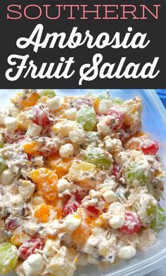 This retro fruit salad is simple and perfect with pineapple, mandarin oranges, cherries, green grapes, pecans, coconut and sour cream. Ambrosia Recipe, Pizza Fruit, Ambrosia Fruit Salad, Pizza Sugar Cookie, Creamy Fruit Salads, Easy Fruit Salad Recipes, Best Fruit Salad, Dressing For Fruit Salad, Retro Fruit