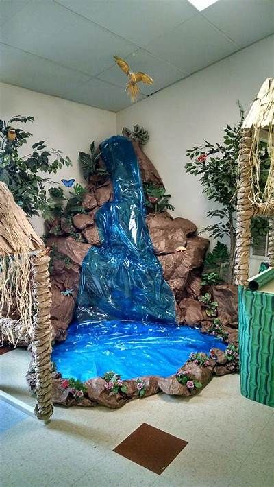 Rainforest waterfall - VBS 2016 | Jungle decorations, Vbs themes ... Rainforest Waterfall, Waterfall Decoration, Jungle Decorations, Ganpati Decoration At Home, Vbs Themes, Ganpati Decoration Design, Fake Trees, Vbs Crafts, Christmas Potpourri