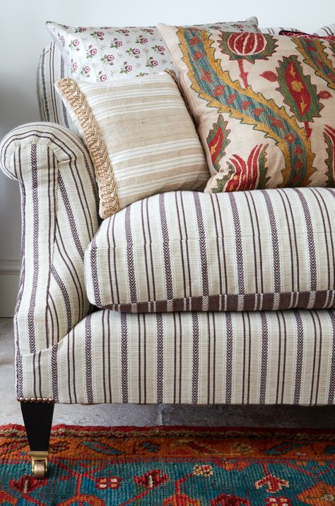 Love Seats Sofas, Patterned Couch, Patterned Sofa, Striped Couch, Sofa Reupholstered, Pattern Sofa, Casual Home Decor, Deep Seated Sofa, Robert Kime