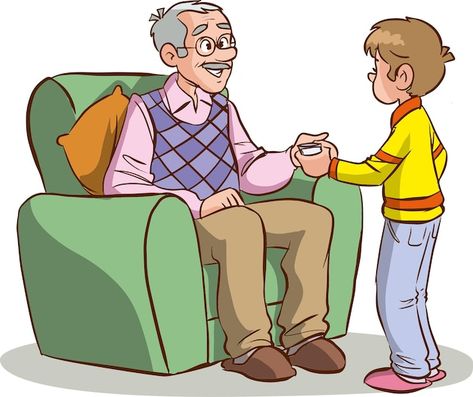 Grandfather and grandson talking cartoon... | Premium Vector #Freepik #vector #happy-cartoon #grandpa #cute-kids #cute-boy Grandpa Jokes, Grandfather And Grandson, Cartoon Grandma, Man Clipart, Relationship Jokes, Old Man, Old Men, A Boy, Cartoon Drawings