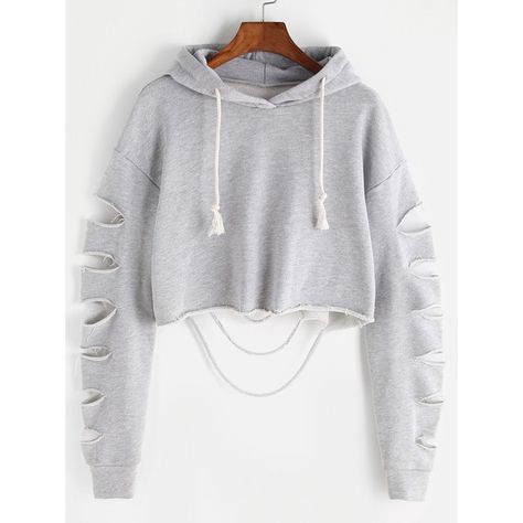 Heather Grey Drop Shoulder Ripped Sleeve Crop Hoodie ($13) ❤ liked on Polyvore featuring tops, hoodies, grey, long sleeve crop top, long-sleeve crop tops, pullover hoodies, grey hoodie and grey hooded sweatshirt Grey Cropped Hoodie, Teenage Outfits, Crop Top Hoodie, Sweatshirt Short Sleeve, Crop Hoodie, Crop Top Outfits, Teen Fashion Outfits, Grey Hoodie, Cropped Hoodie