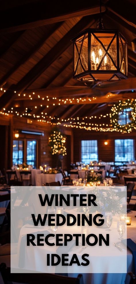 A rustic winter wedding reception setup with blue-themed decor, elegant centerpieces, and a cozy table. Winter Wonderland Wedding Reception Decorations, Winter Wedding Food Stations, Winter Wedding Food Ideas, Candle Lit Wedding Reception, Winter Wedding Reception Ideas, Indoor Winter Wedding, Winter Wedding Food, Winter Wedding Reception, Outdoor Winter Wedding