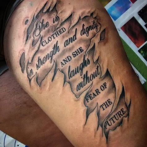 Tattoos That Mean Something, Epic Tattoos, Scroll Tattoos, Thigh Tattoo Quotes, Tattoo Bras Homme, Verse Tattoos, Epic Tattoo, Mens Shoulder Tattoo, Upper Arm Tattoos