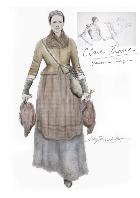 Claire Fraser Costume, Terry Dresbach, Outlander Novel, Costume Design Sketch, Outlander Costumes, Outlander Season 4, Scottish Clothing, Outlander Claire, Diana Gabaldon Outlander Series