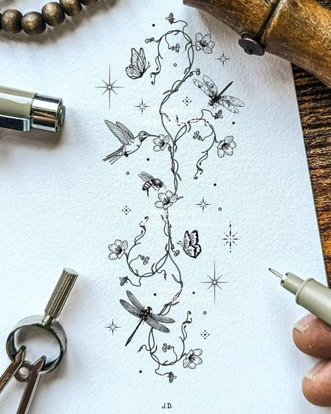 Witches Tattoo Ideas, Magical Tattoos For Women, Mystic Tattoo Magic, Nature Tattoos For Women, Fairy Witch Cottagecore, Witch Tattoo Design, Cottagecore Tattoo, Small Nature Tattoo, Zwilling Tattoo