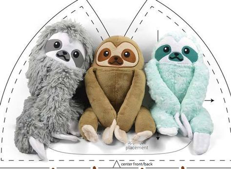 Fleece Stuffed Animals, Plush Pattern Free, Sloth Teddy, Sloth Plush, Sloth Stuffed Animal, Monkey Pattern, Animal Sewing Patterns, Plushie Patterns, Sewing Stuffed Animals