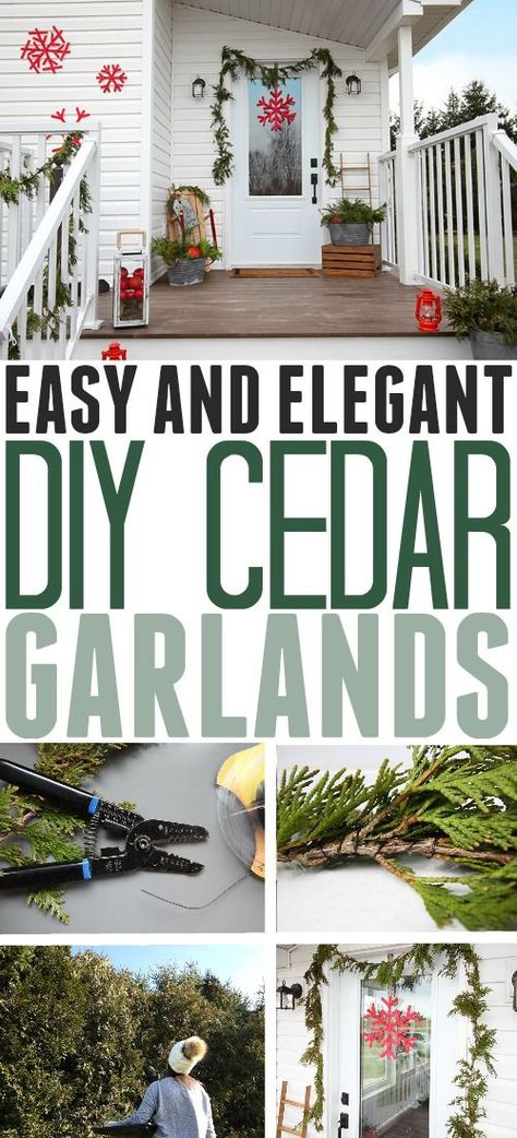 DIY cedar garland is such a classic and elegant choice for your Christmas decor, indoors or out. If you happen to have some cedar trees growing in your backyard, it's a project that's surprisingly quick to put together and super inexpensive! #DIYFreshGarlands #ChristmasGarlands #CedarGarlands Diy Cedar Garland, Garlands Christmas, Diy Garlands, Cedar Garland, Fresh Garlands, Creek House, Diy Christmas Garland, Mason Jar Flowers, Christmas Craft Projects