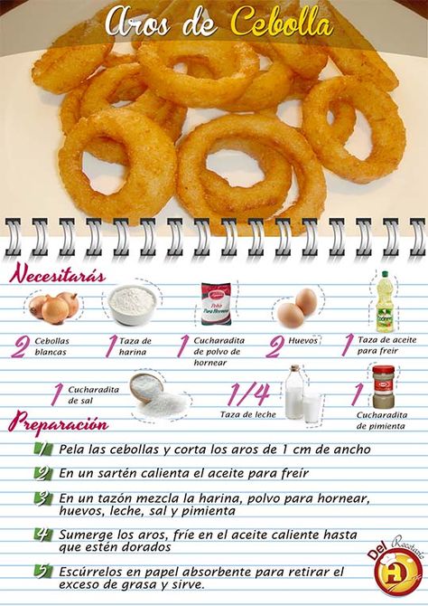 Aros de Cebolla #DelRecetarioDoit #arosdecebolla #snack Homemade Cookbook, Appetizers Easy Finger Food, Deli Food, Salty Foods, Onion Recipes, Fun Baking Recipes, Mexican Food Recipes Authentic, Food Videos Desserts, Onion Rings