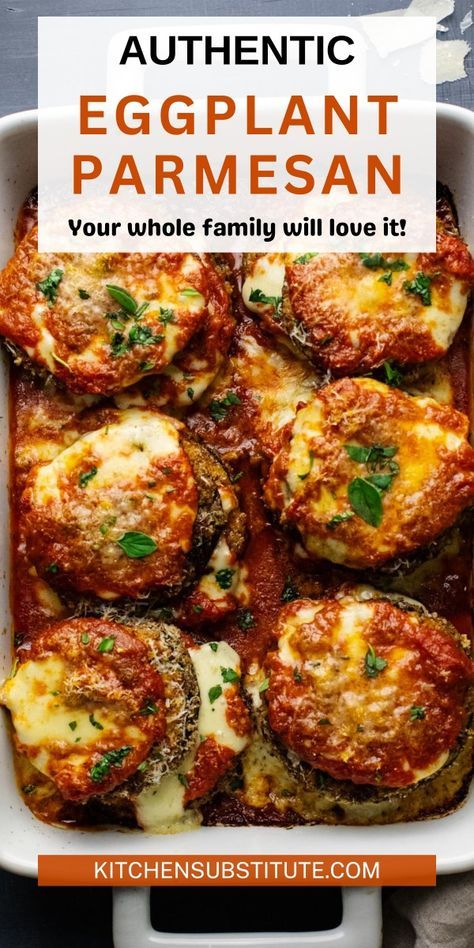 This authentic eggplant parmesan is a family favorite! Tender eggplant slices are coated in homemade breadcrumbs, then layered with rich marinara and melted cheeses. With options for both baking and frying, this versatile recipe is a must-try. Save this pin to enjoy this delicious dish anytime! Authentic Eggplant Parmesan, Italian Eggplant Parmesan, Eggplant Ideas, Fried Eggplant Parmesan, Eggplant Parmesan Recipes, Best Eggplant Parmesan Recipe, Healthy Eggplant Parmesan, Eggplants Recipe, Slow Cooker Eggplant