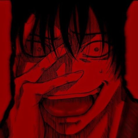 Crazy Laugh Anime, Crazy Anime Pfp, Crazy Pfp, Red Anime Pfp, Kanye West Wallpaper, Y2k Aesthetic Wallpaper, Smile Drawing, Red Aesthetic Grunge, Scary Drawings