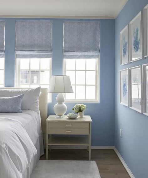 Lighter blue shades offer a calming effect so much so that when paired with light toned furniture the space seems to feel calmer and even larger - Trendir Target Pictures, Bench Target, Blue Bedroom Ideas For Couples, Light Blue Bedroom, Blue Bedroom Walls, Yellow Girls, Map Sticker, Light Blue Walls, Blue Bedroom Decor