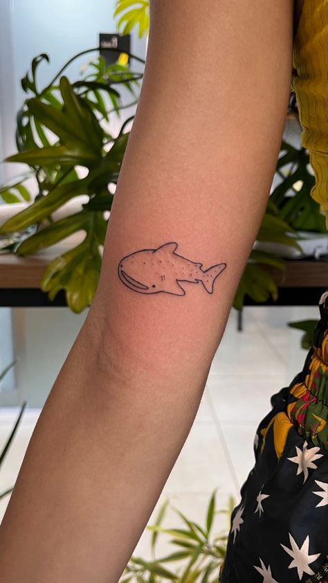 Silly Shark Tattoo, Simple Whale Shark Tattoo, Marine Biologist Tattoo, Small Whale Shark Tattoo, Funny Shark Tattoo, Sea Creature Tattoo Ideas, Whale Shark Tattoo Design, Whale Shark Illustration, Shark Tattoo Simple