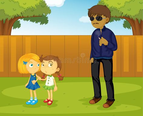 Stranger danger. Illustration of a suspicious man approaching girls , #SPONSORED, #Illustration, #danger, #Stranger, #suspicious, #girls #ad Stranger Danger Preschool, Strangers Drawing, Stranger Danger Lessons, Stranger Danger Activities, Danger Illustration, Teaching Safety, Fire Safety Activities, Worried Kids, Stranger Danger