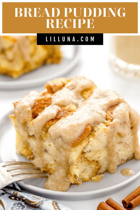 This easy bread pudding recipe is a cozy old-fashioned dessert made with simple ingredients and is completely addicting. #breadpudding #breadpuddingrecipe #dessert #dessertrecipe Bread Pudding Recipe With Vanilla Sauce, Old Fashioned Bread Pudding Recipe, Easy Bread Pudding Recipe, Bread Pudding Recipe Easy, Bread Pudding Sauce, Easy Bread Pudding, Best Bread Pudding Recipe, Easy Custard, Bread Pudding Easy