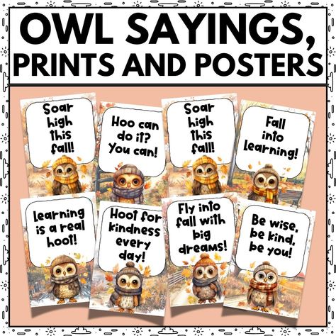 These owl-themed posters with positive fall messages are all ready to add some spice inside your classroom and bulletin boards. Grab them now! Owl Fall Bulletin Board, Owl Bulletin Board Ideas For School, Inviting Classroom, Owl Bulletin Boards, Fall Posters, Autumn Posters, Help Kids Focus, Motivate Students, Fall Classroom Decorations