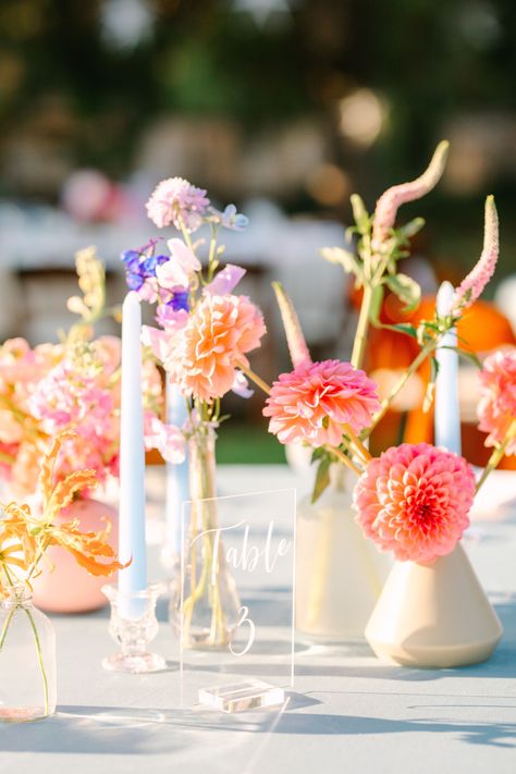 Summertime brings sunshine, endless blue skies, and most importantly — the height of wedding season. See the best wedding centerpiece styles for a summer celebration. Bud Vase Tablescape, Starlight Wedding, Disco Ball Wedding, Summer Wedding Centerpieces, Outdoor Rehearsal Dinner, Colorful Summer Wedding, Baby Shower Venues, Birthday Venues, Tranquil Blue