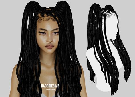 ZAIVA HAIRSTYLE | Patreon Sims 4 Black Ponytail, Sims 4 Skunk Hair, Sims 4 Black Female Hair, Urban Hair Sims 4 Cc, Sims 4 Locs Hair Cc, Sims 4 Cc Black Hairstyles, Sims 4 Locs, Sims Reference, Sims Presets