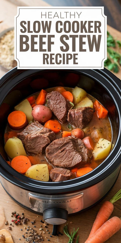 Savor the rich, savory flavors of this Healthy Slow Cooker Beef Stew! Packed with lean beef, vegetables, and herbs, it’s an easy, nutrient-packed meal that’s perfect for cozy dinners. Crockpot Stew Meat Recipes Simple, Easy Crockpot Beef Stew Simple, Low Sodium Crock Pot Meals Healthy, Stew Meat Recipes Crock Pot Healthy, Heart Healthy Beef Stew, Healthy Crockpot Stew, Beef Stew Crock Pot Recipes Healthy, Vegetable Beef Stew Crockpot, Weight Watchers Beef Stew Crock Pot